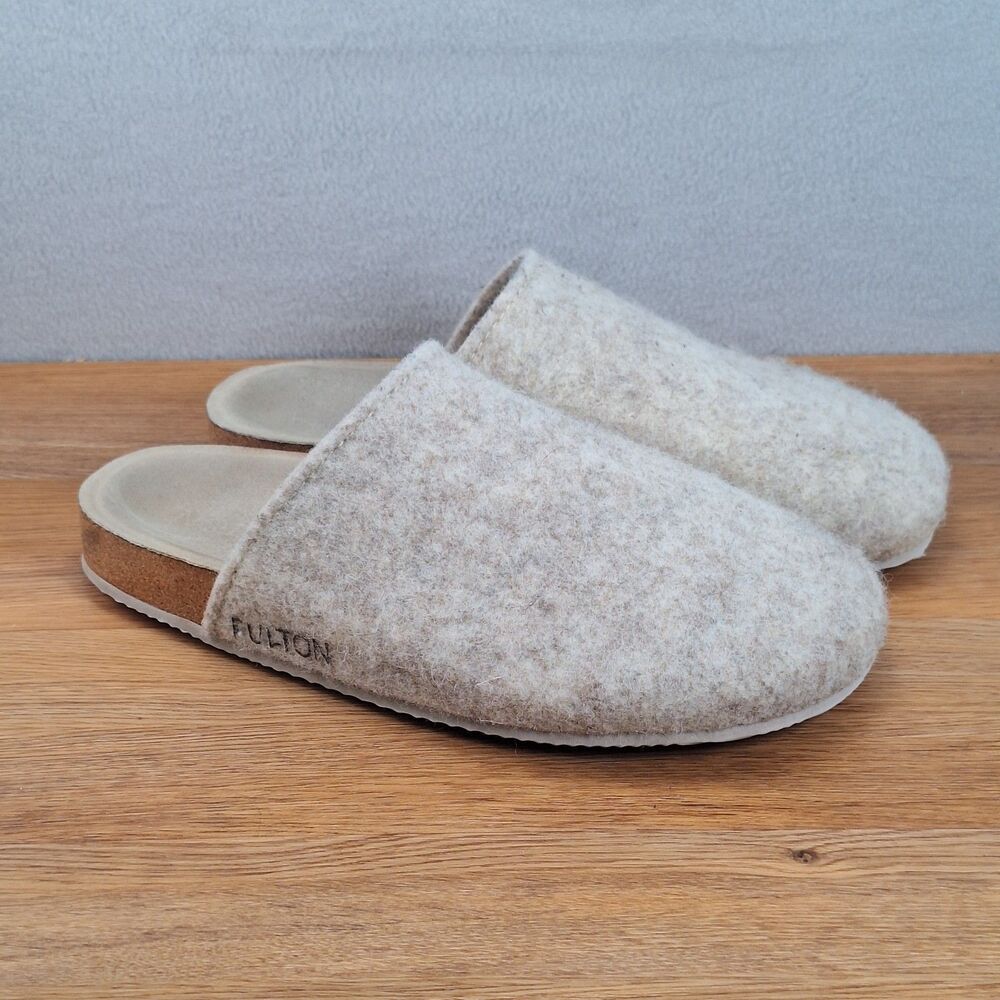 Fulton Women's 10 House Shoes Slip-On Wool Slippers Beige Ivory Cream